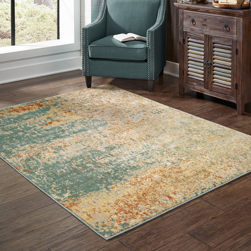 Williston Ernie Abstract Teal/Orange Rug Wayfair